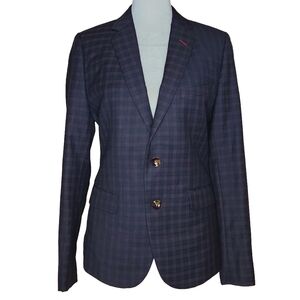 Hola Classic Slim Fit Plaid Blazer Black/Burgundy/Teal Women's Small/Boys 14